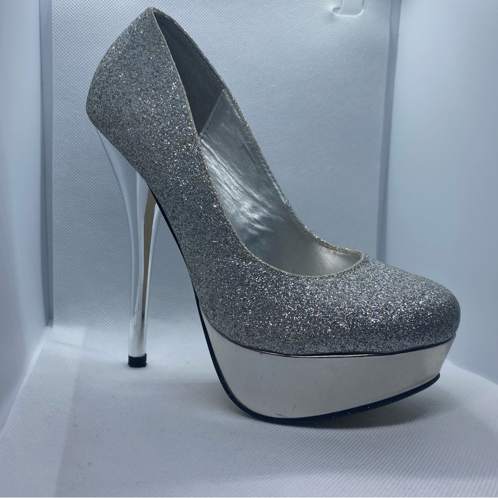Lasonia M4747 Women's High Heel Platform Silver Glitter Stiletto Pumps size 5